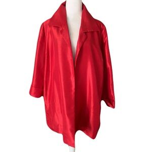 NWT Chico's Women’s 2/Large Open Front Shiny Metallic Red Modest Mature Blazer